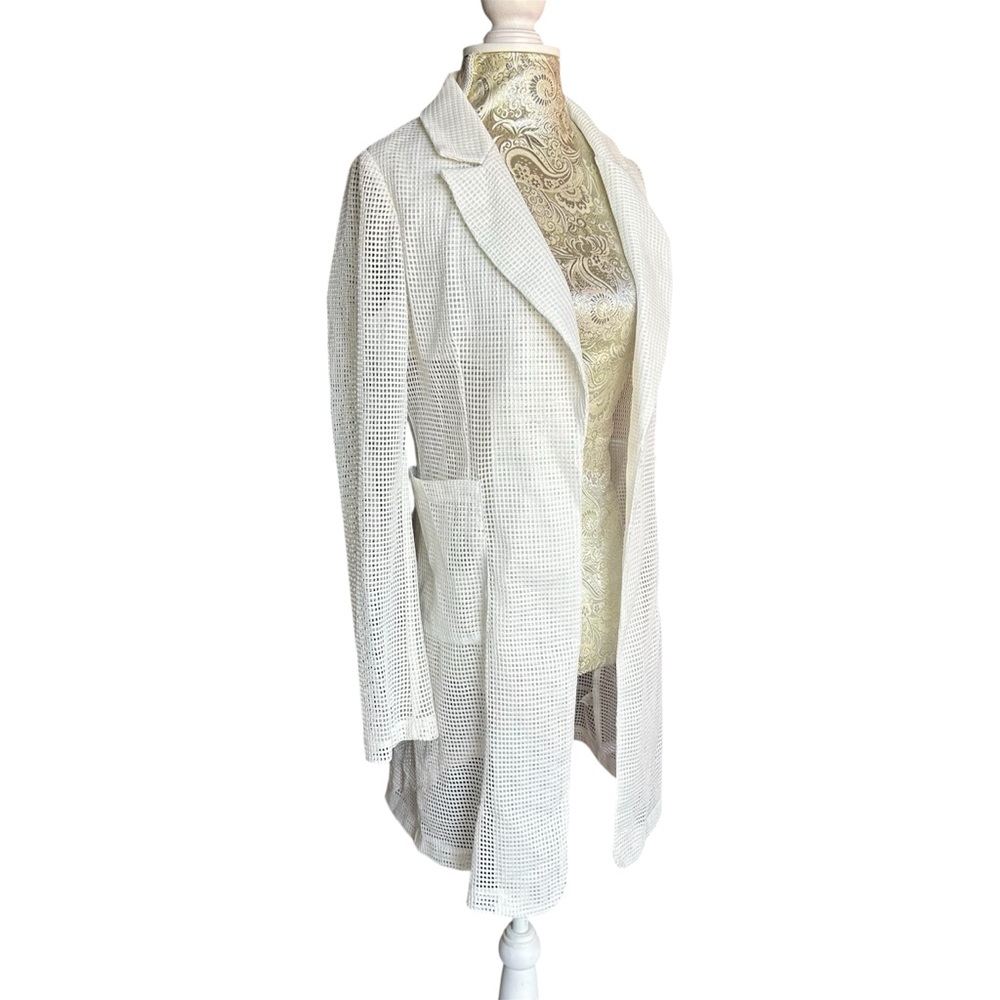 Naked Wardrobe Mesh White Blazer Lab Coat Office Siren Bridal Guest Size Large - Picture 2 of 7